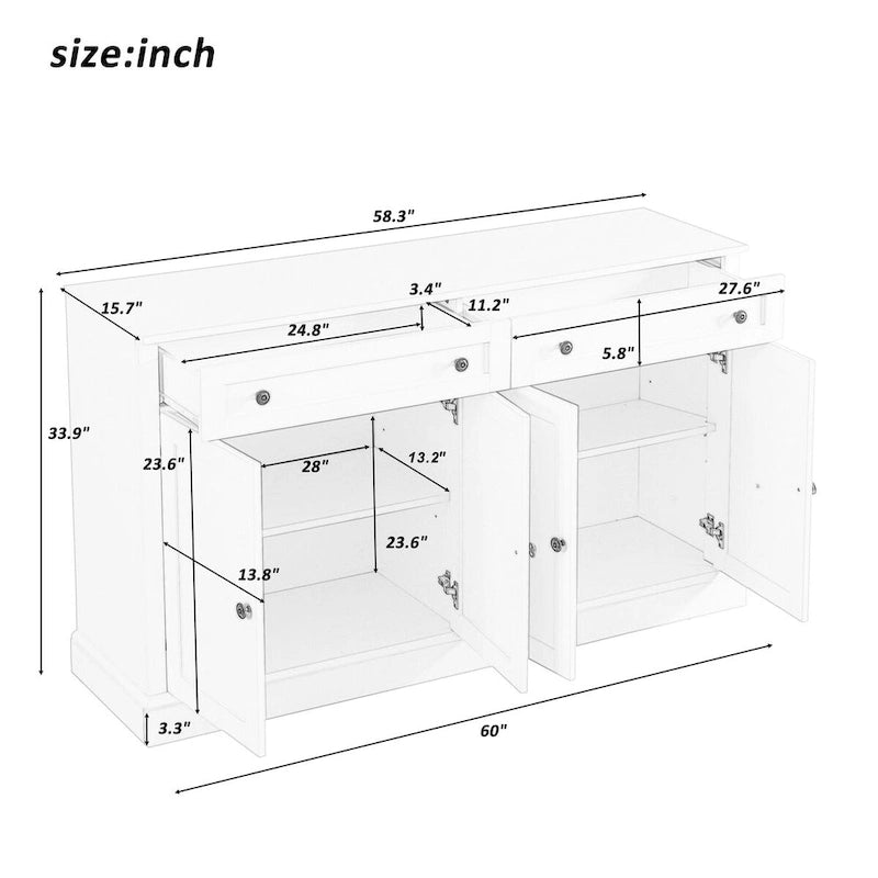 Credenza da Cucina con 2 Cassetti e 4 Ante
