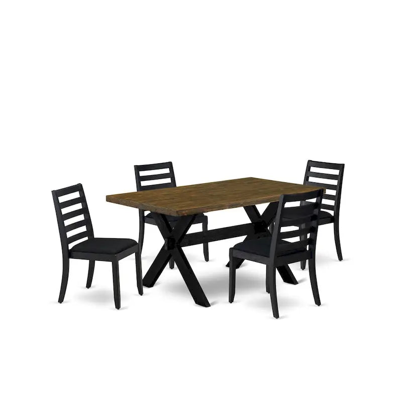 Set da pranzo East West Furniture - un tavolo da pranzo e sedie da cucina impilabili - nero spazzolato a filo (pezzi e opzioni seduta)