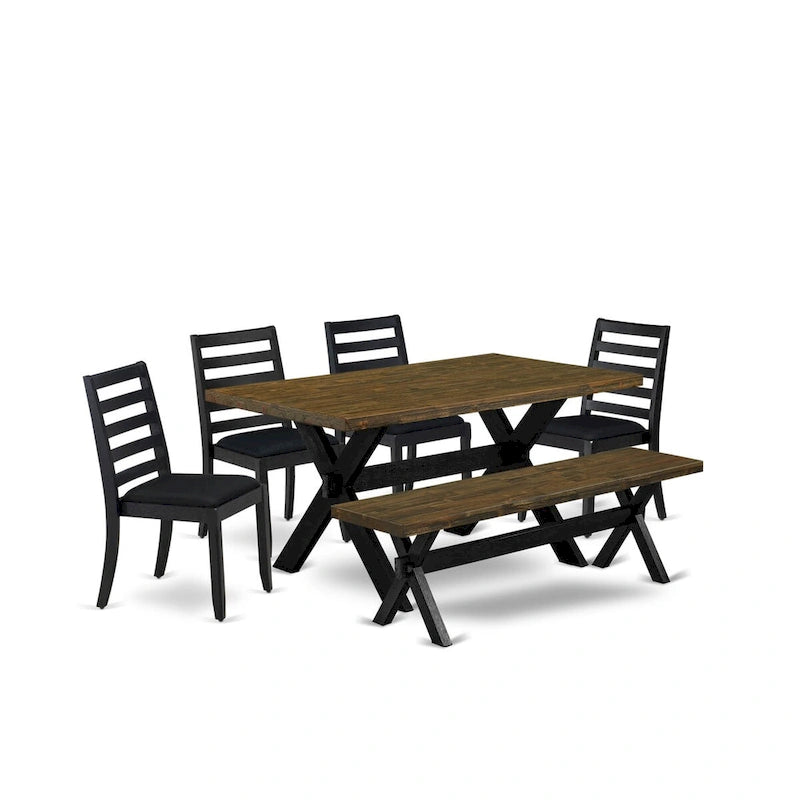 Set da pranzo East West Furniture - un tavolo da pranzo e sedie da cucina impilabili - nero spazzolato a filo (pezzi e opzioni seduta)