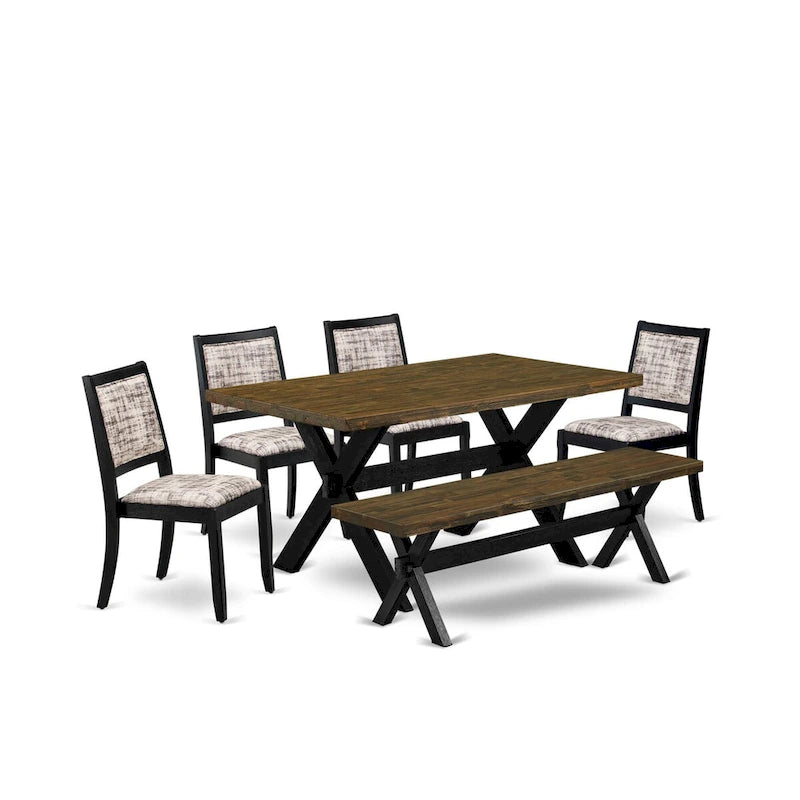 Set da pranzo East West Furniture - un tavolo da pranzo e sedie da cucina impilabili - nero spazzolato a filo (pezzi e opzioni seduta)