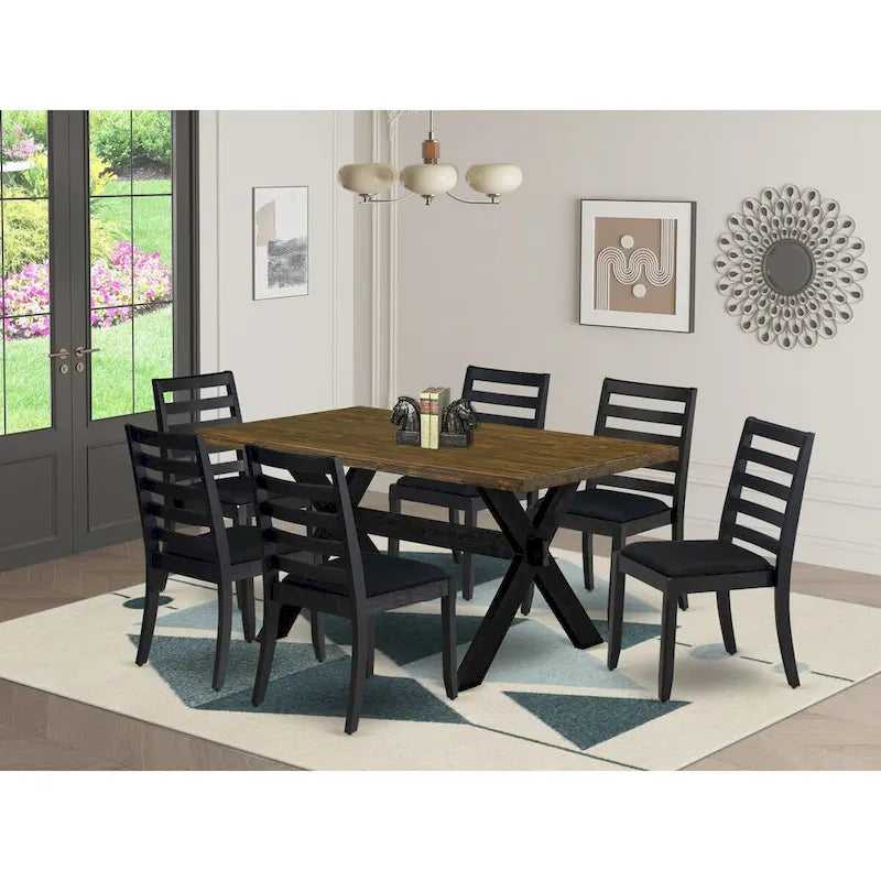 Set da pranzo East West Furniture - un tavolo da pranzo e sedie da cucina impilabili - nero spazzolato a filo (pezzi e opzioni seduta)