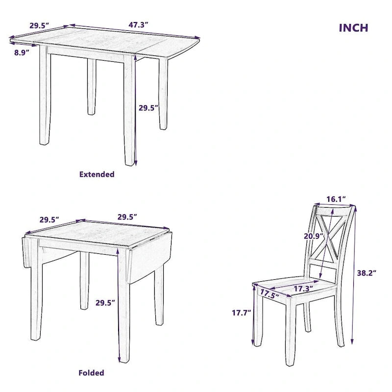 3-Piece Dining Table Set with 2 Chairs for Small Places