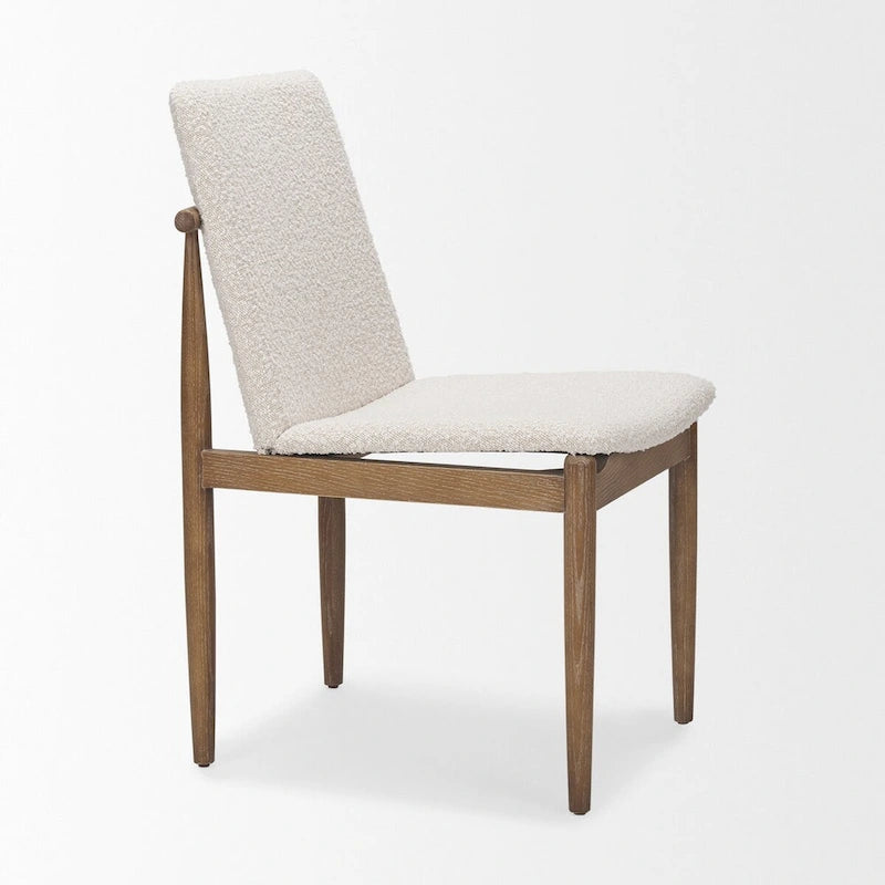 Cavett Cream Boucle Upholstered Seat W/Dark Brown Wood Frame Dining Chair