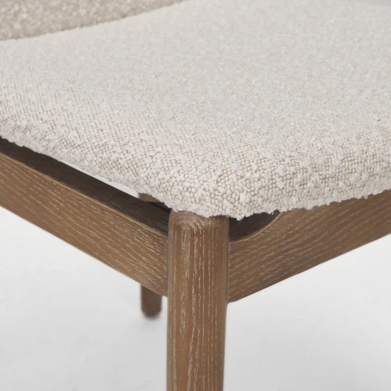 Cavett Cream Boucle Upholstered Seat W/Dark Brown Wood Frame Dining Chair