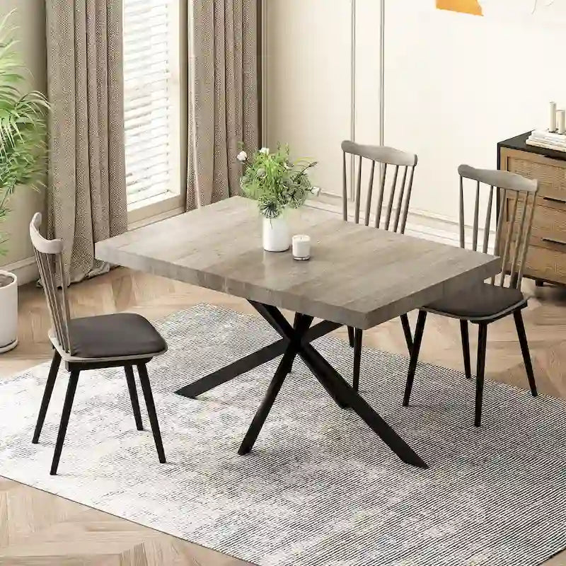 Retro Rectangular Extendable Dining Table with Storage Box
