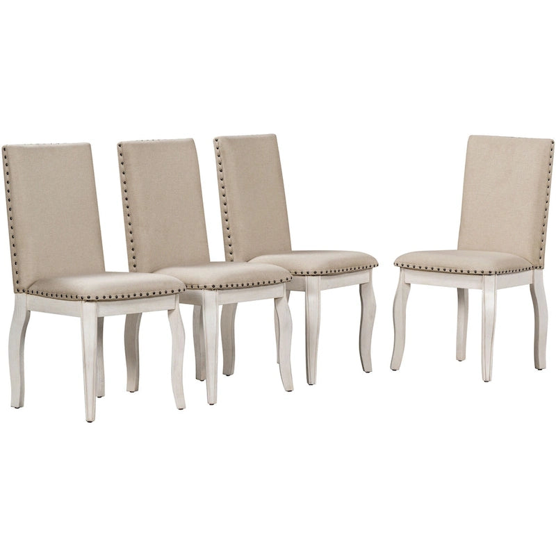 Set da pranzo da 5 pezzi in stile rustico con tavolo rotondo allungabile in legno e 4 sedie da pranzo imbottite