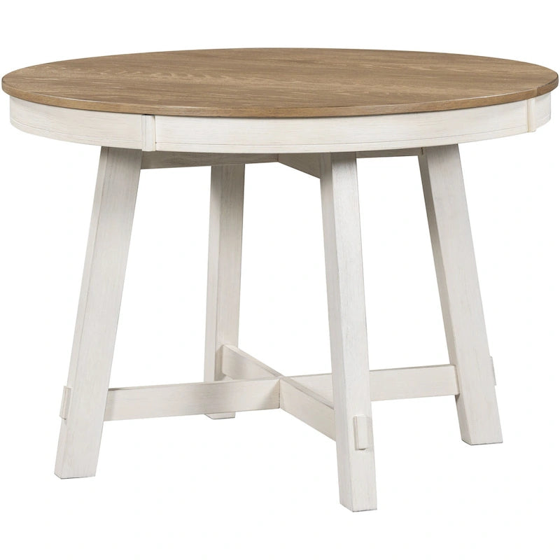 Set da pranzo da 5 pezzi in stile rustico con tavolo rotondo allungabile in legno e 4 sedie da pranzo imbottite