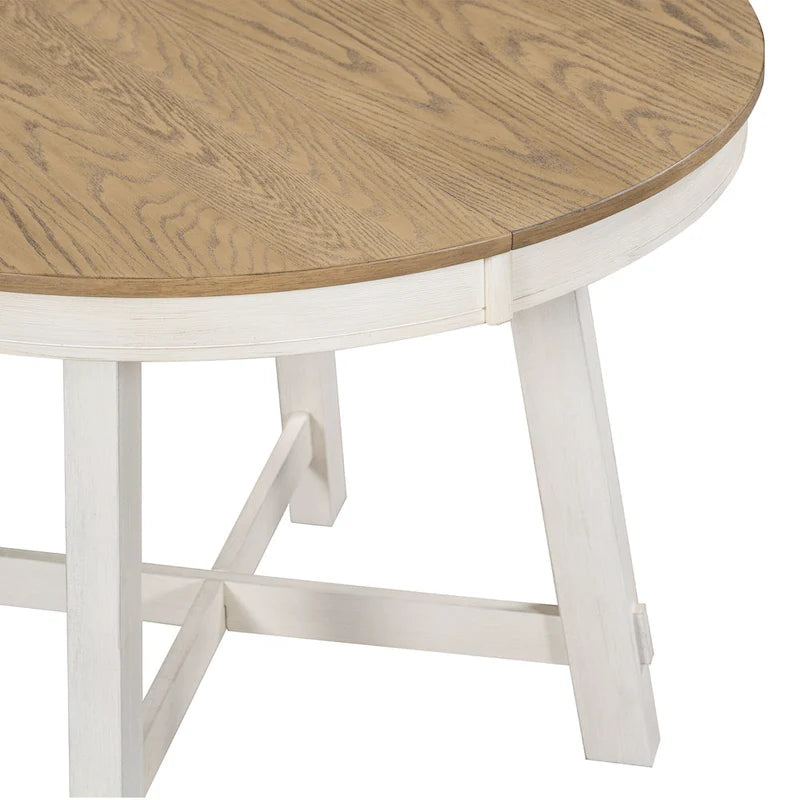 Set da pranzo da 5 pezzi in stile rustico con tavolo rotondo allungabile in legno e 4 sedie da pranzo imbottite