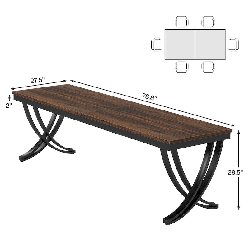 Tavolo da pranzo rettangolare extra lungo 198 cm per 6-8 persone
