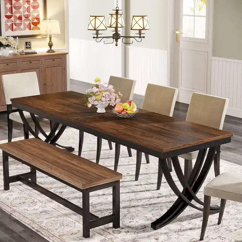 Tavolo da pranzo rettangolare extra lungo 198 cm per 6-8 persone