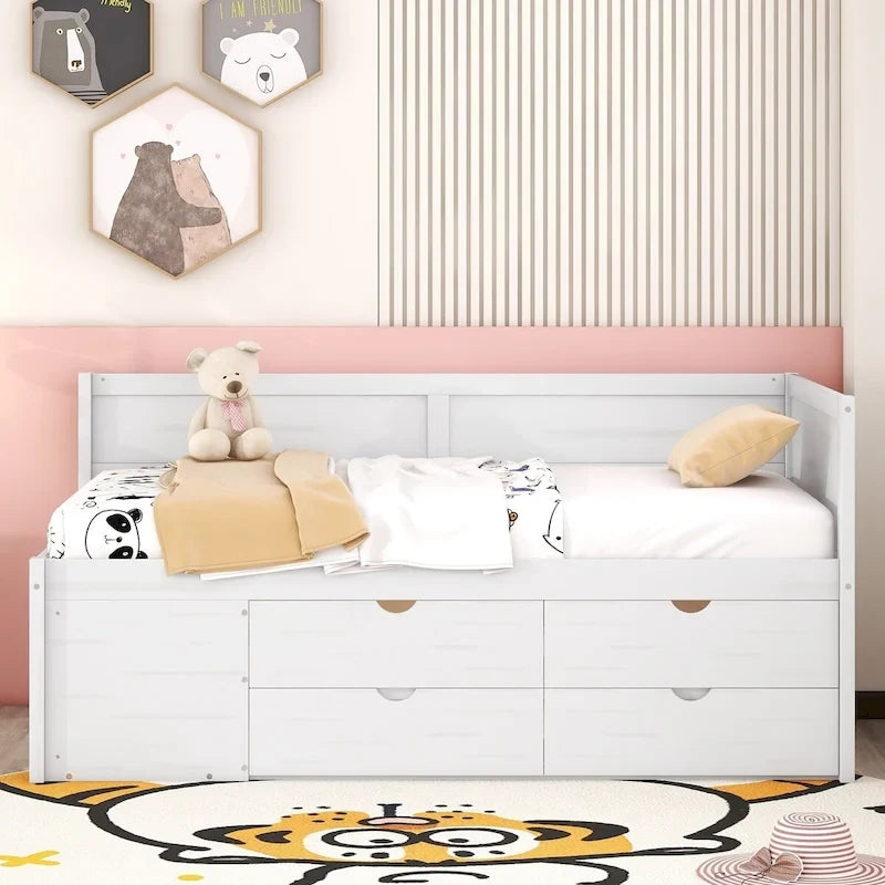 Divano Letto con Cassetti Contenitori e Scaffali Libreria, Letto a Giorno ad Angolo per Bambini Ragazzi Ragazze Adulti