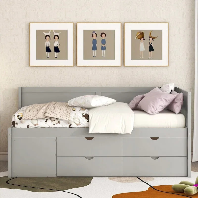 Divano Letto con Cassetti Contenitori e Scaffali Libreria, Letto a Giorno ad Angolo per Bambini Ragazzi Ragazze Adulti