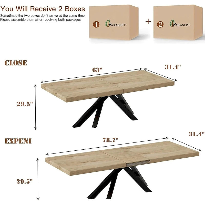 63-79 Extendable Dining Room Table for 6 8, Modern Kitchen Table