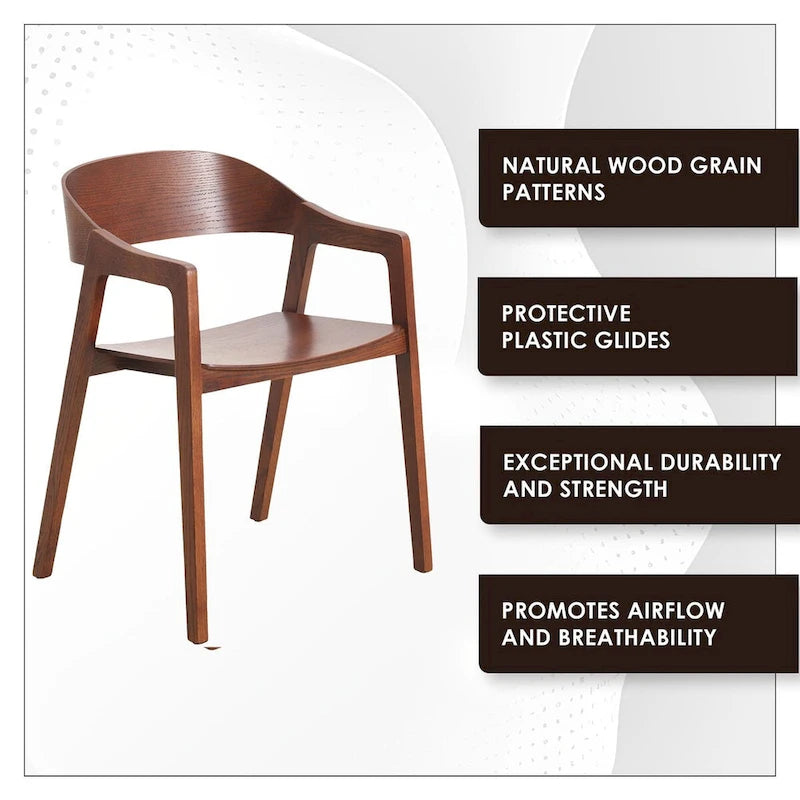 Rivo Modern Accent Dining Chairs with Arms in Oak Wood for Dining Room, Living Room and Kitchen