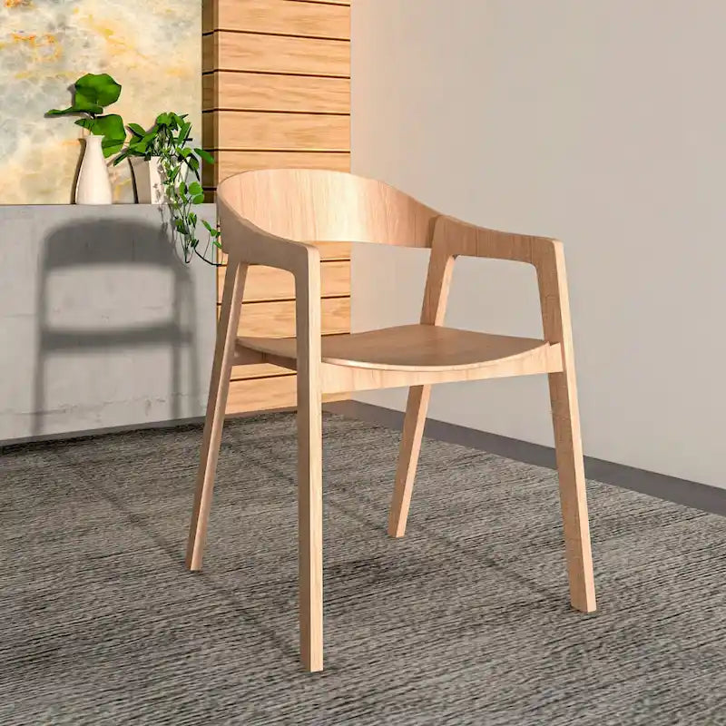 Rivo Modern Accent Dining Chairs with Arms in Oak Wood for Dining Room, Living Room and Kitchen