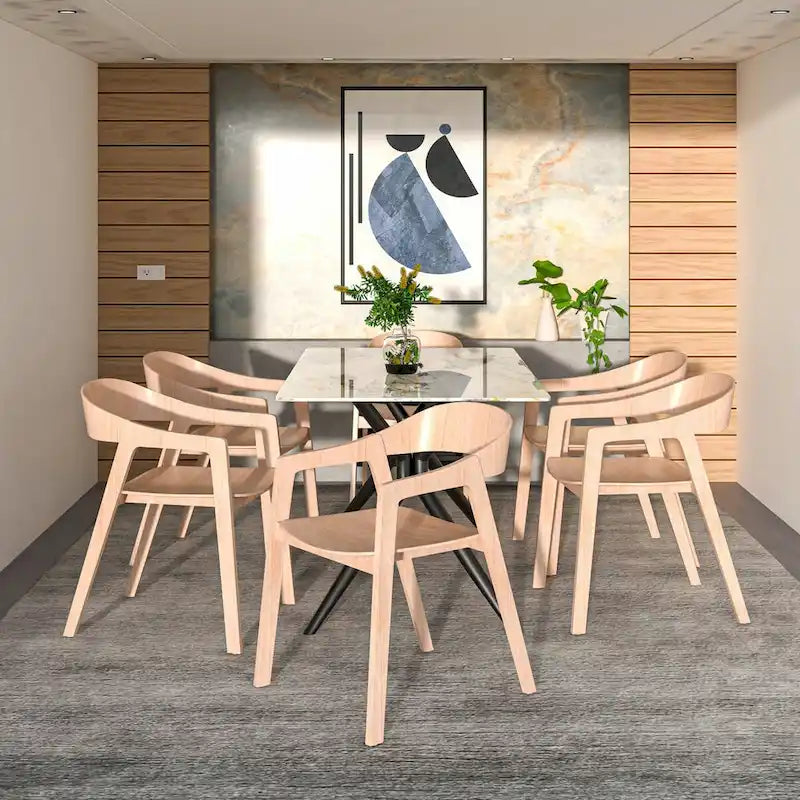 Rivo Modern Accent Dining Chairs with Arms in Oak Wood for Dining Room, Living Room and Kitchen