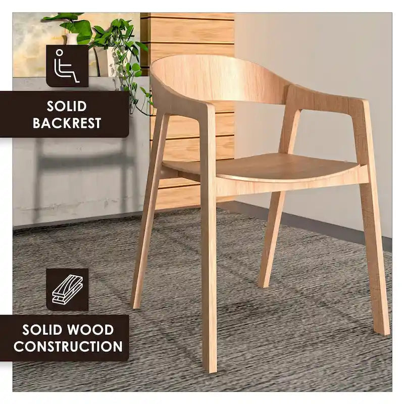 Rivo Modern Accent Dining Chairs with Arms in Oak Wood for Dining Room, Living Room and Kitchen