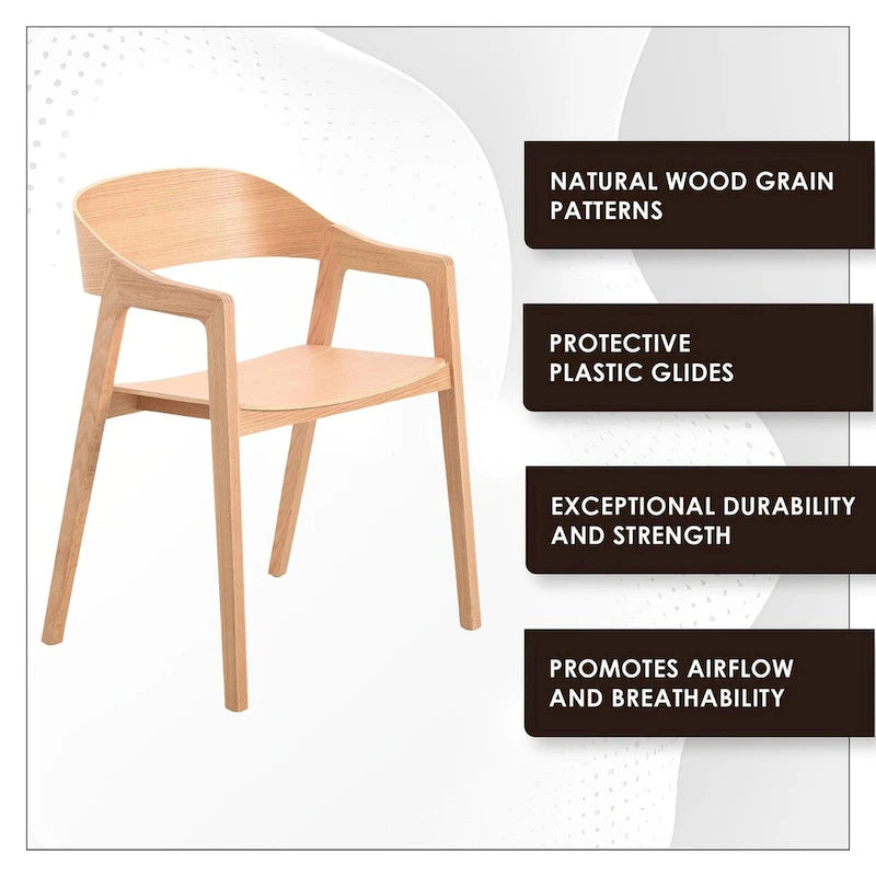 Rivo Modern Accent Dining Chairs with Arms in Oak Wood for Dining Room, Living Room and Kitchen