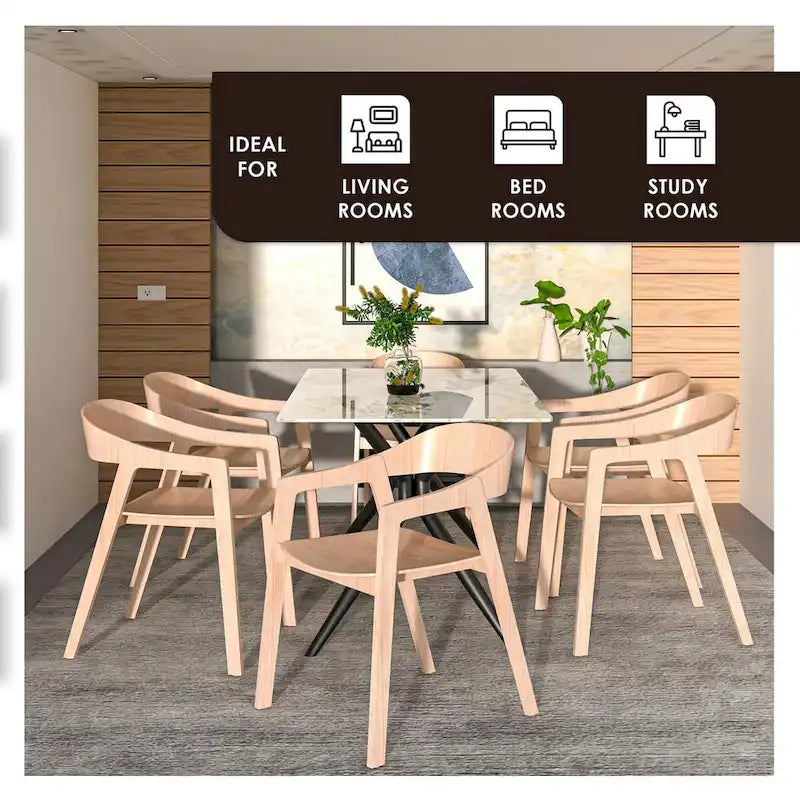 Rivo Modern Accent Dining Chairs with Arms in Oak Wood for Dining Room, Living Room and Kitchen