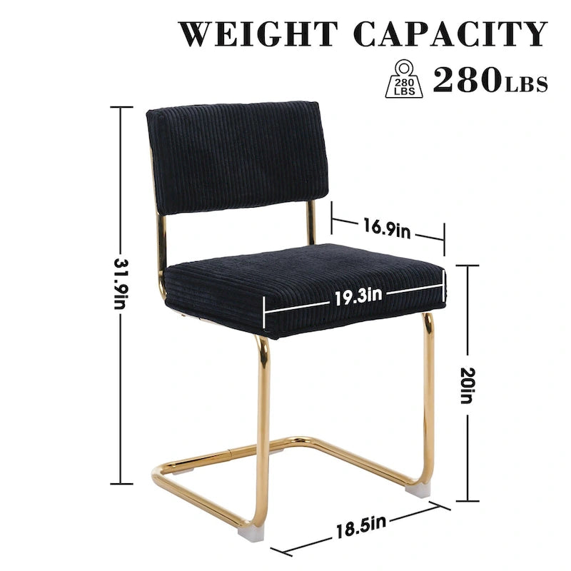 Sedie da pranzo in velluto a coste Mid Century con base in metallo dorato, set da 4