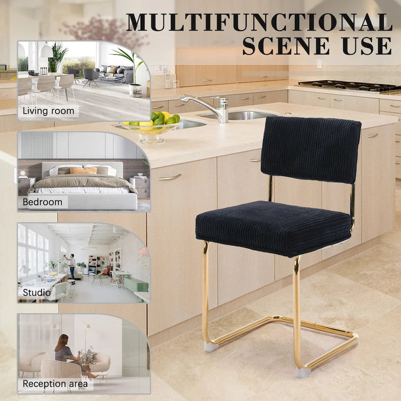 Sedie da pranzo in velluto a coste Mid Century con base in metallo dorato, set da 4