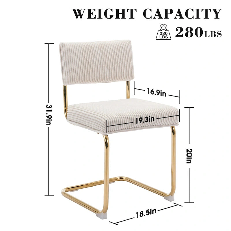 Sedie da pranzo in velluto a coste Mid Century con base in metallo dorato, set da 4