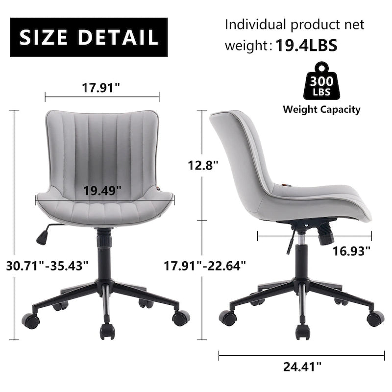 Ergonomic Office Chair Swivel Armless Desk Chair with Wheels
