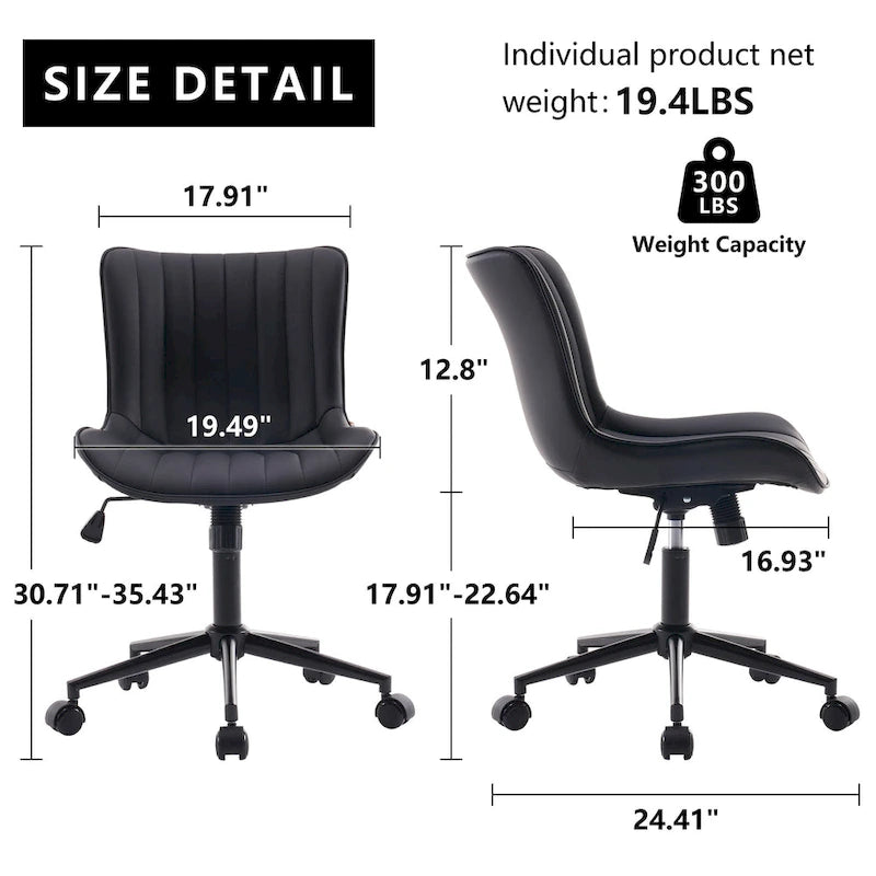 Ergonomic Office Chair Swivel Armless Desk Chair with Wheels