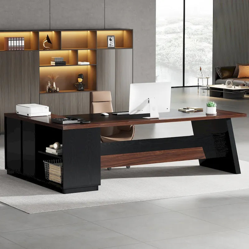 78.7-Inch L-Shaped Executive Desk Computer Desk with File Cabinet