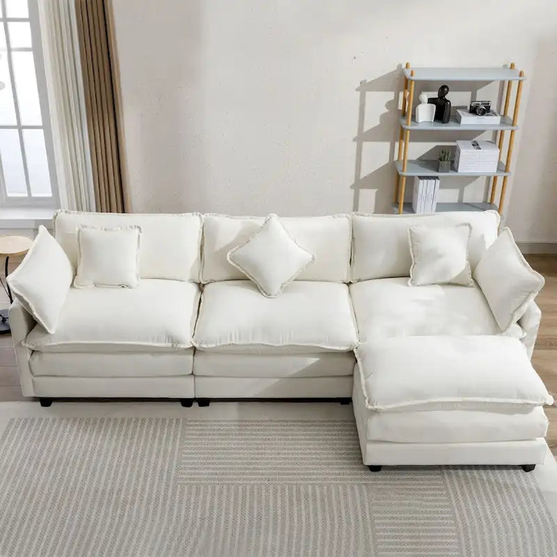 L-Shape Chenille Upholstered Sofa with Ottoman by Harper&Bright Designs