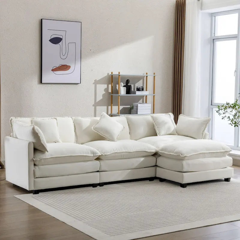 Divano a L rivestito in ciniglia con pouf di Harper&Bright Designs