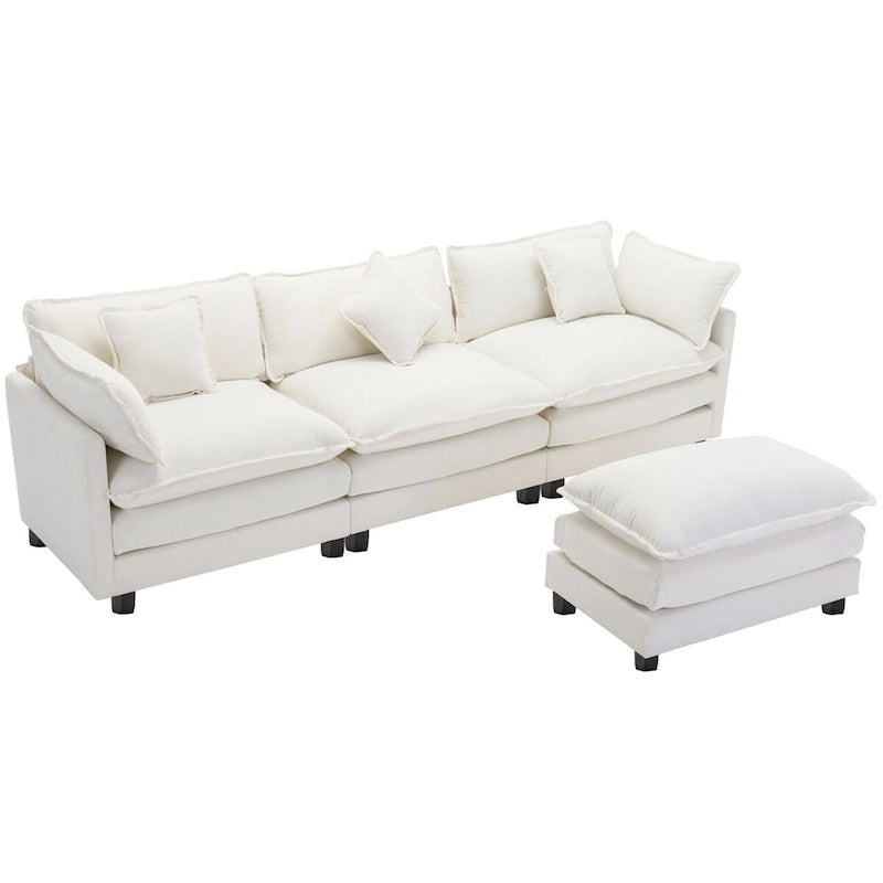 Divano a L rivestito in ciniglia con pouf di Harper&Bright Designs