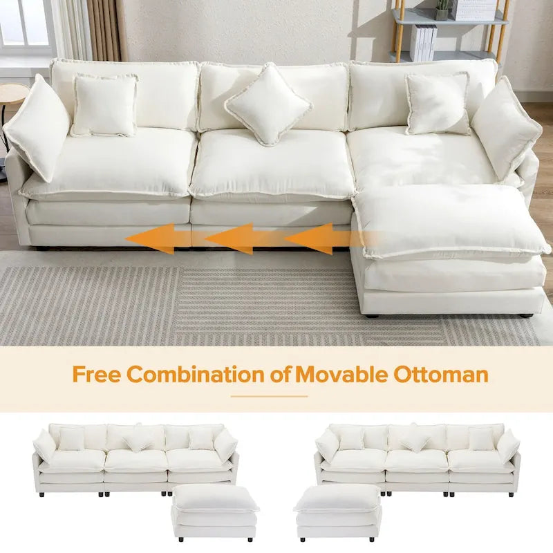 Divano a L rivestito in ciniglia con pouf di Harper&Bright Designs