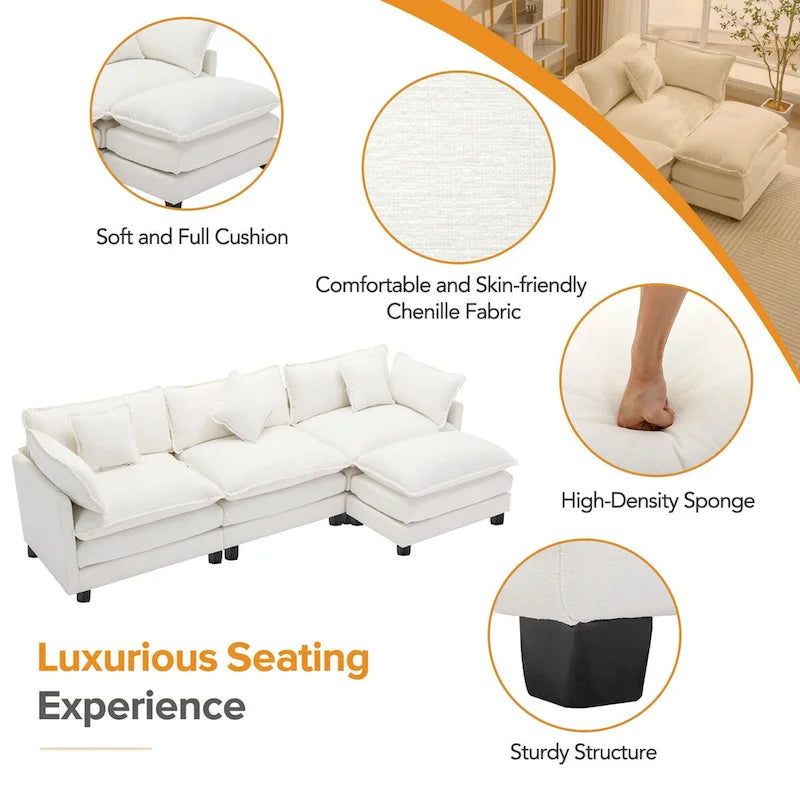 Divano a L rivestito in ciniglia con pouf di Harper&Bright Designs
