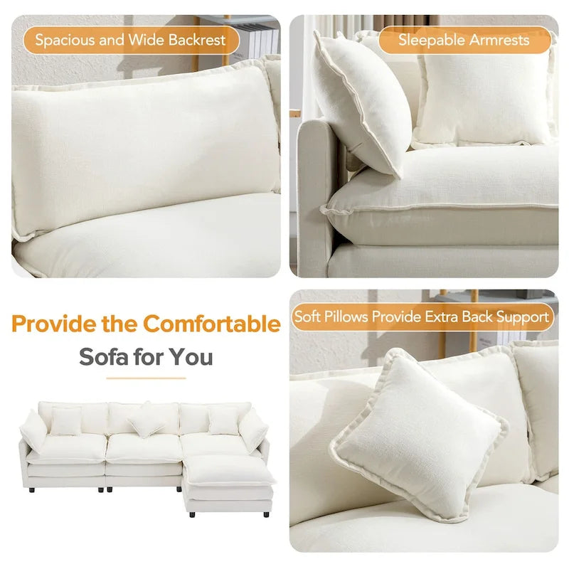 Divano a L rivestito in ciniglia con pouf di Harper&Bright Designs