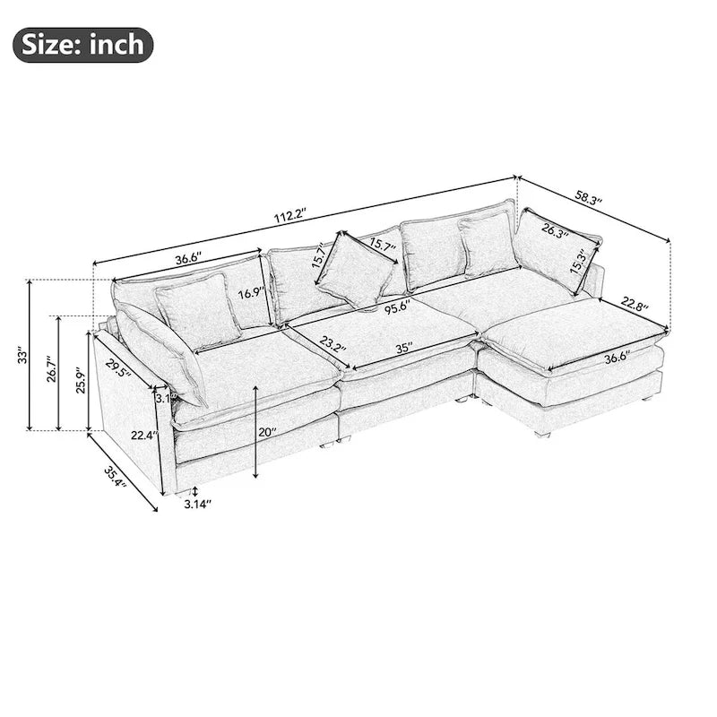 Divano a L rivestito in ciniglia con pouf di Harper&Bright Designs