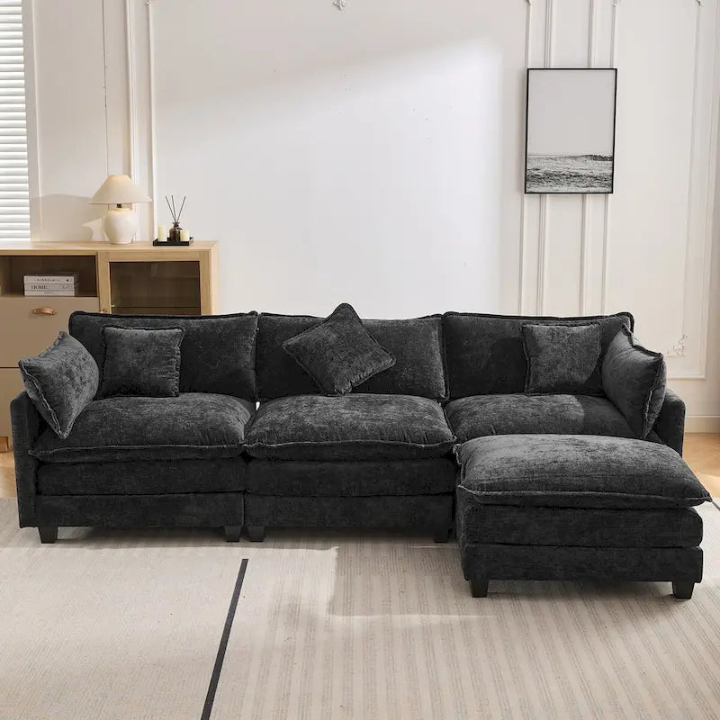 Divano a L rivestito in ciniglia con pouf di Harper&Bright Designs
