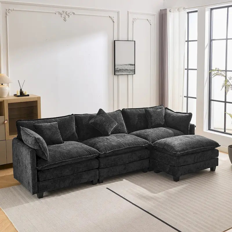 Divano a L rivestito in ciniglia con pouf di Harper&Bright Designs