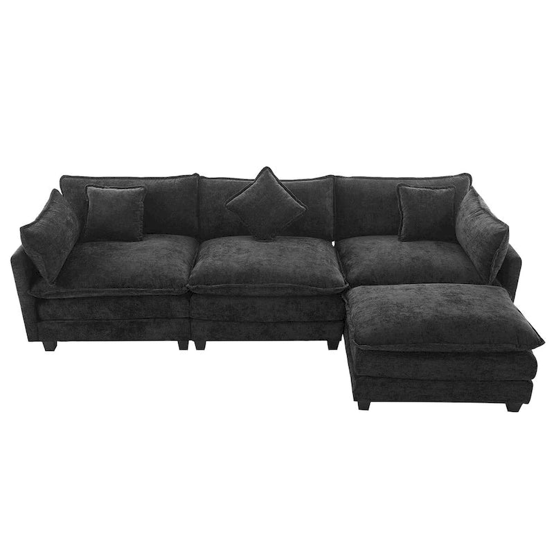 Divano a L rivestito in ciniglia con pouf di Harper&Bright Designs