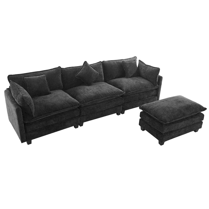 Divano a L rivestito in ciniglia con pouf di Harper&Bright Designs