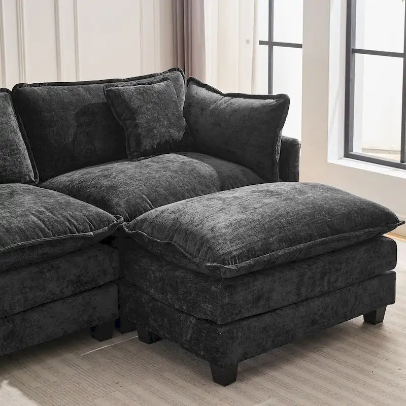 Divano a L rivestito in ciniglia con pouf di Harper&Bright Designs