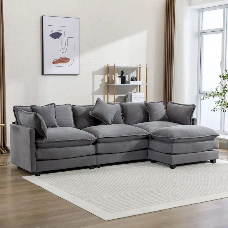Divano a L rivestito in ciniglia con pouf di Harper&Bright Designs