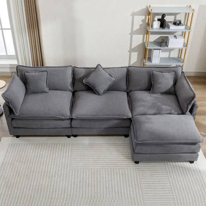 Divano a L rivestito in ciniglia con pouf di Harper&Bright Designs