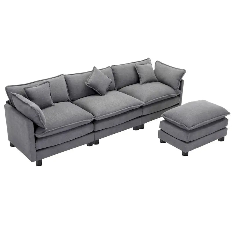 Divano a L rivestito in ciniglia con pouf di Harper&Bright Designs