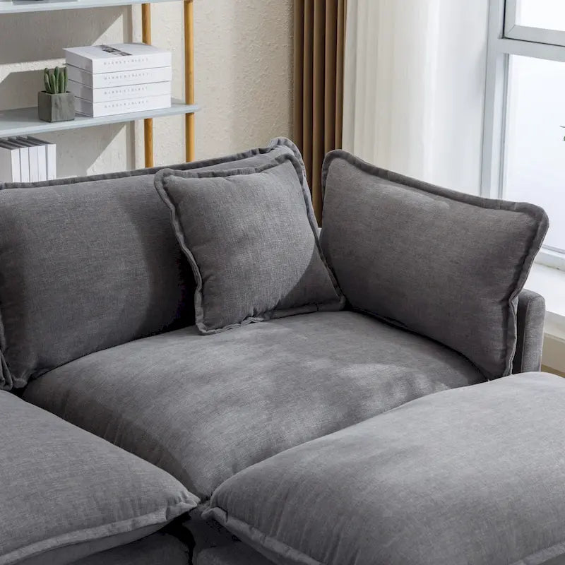Divano a L rivestito in ciniglia con pouf di Harper&Bright Designs