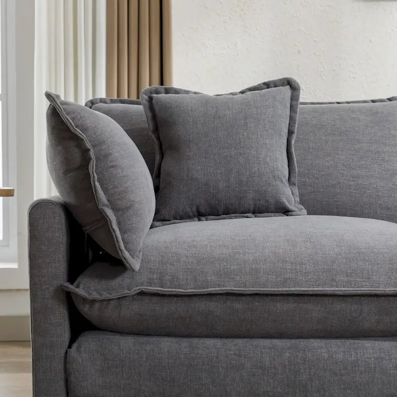 Divano a L rivestito in ciniglia con pouf di Harper&Bright Designs