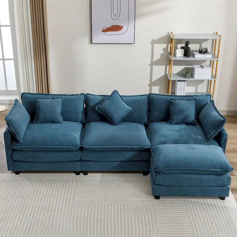 Divano a L rivestito in ciniglia con pouf di Harper&Bright Designs