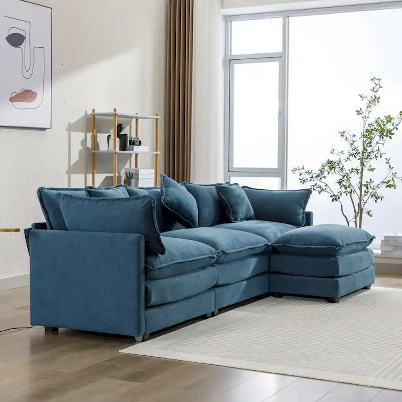 Divano a L rivestito in ciniglia con pouf di Harper&Bright Designs