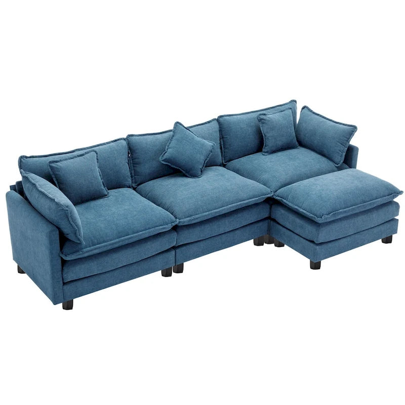 Divano a L rivestito in ciniglia con pouf di Harper&Bright Designs