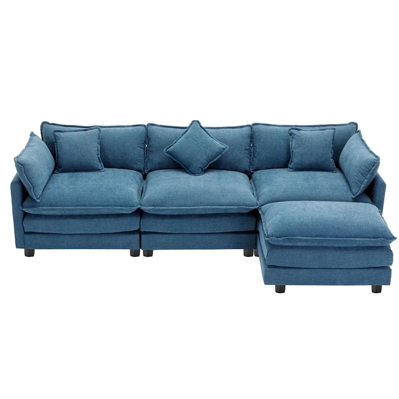 Divano a L rivestito in ciniglia con pouf di Harper&Bright Designs